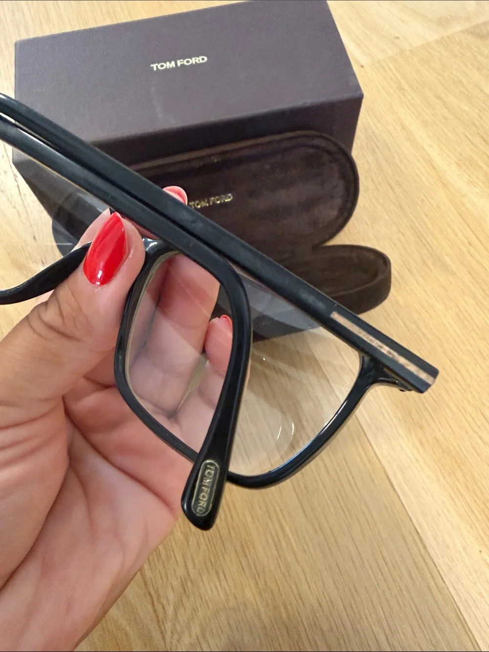 Tom Ford Black and Gold Rectangular Eyeglasses with Branded Case